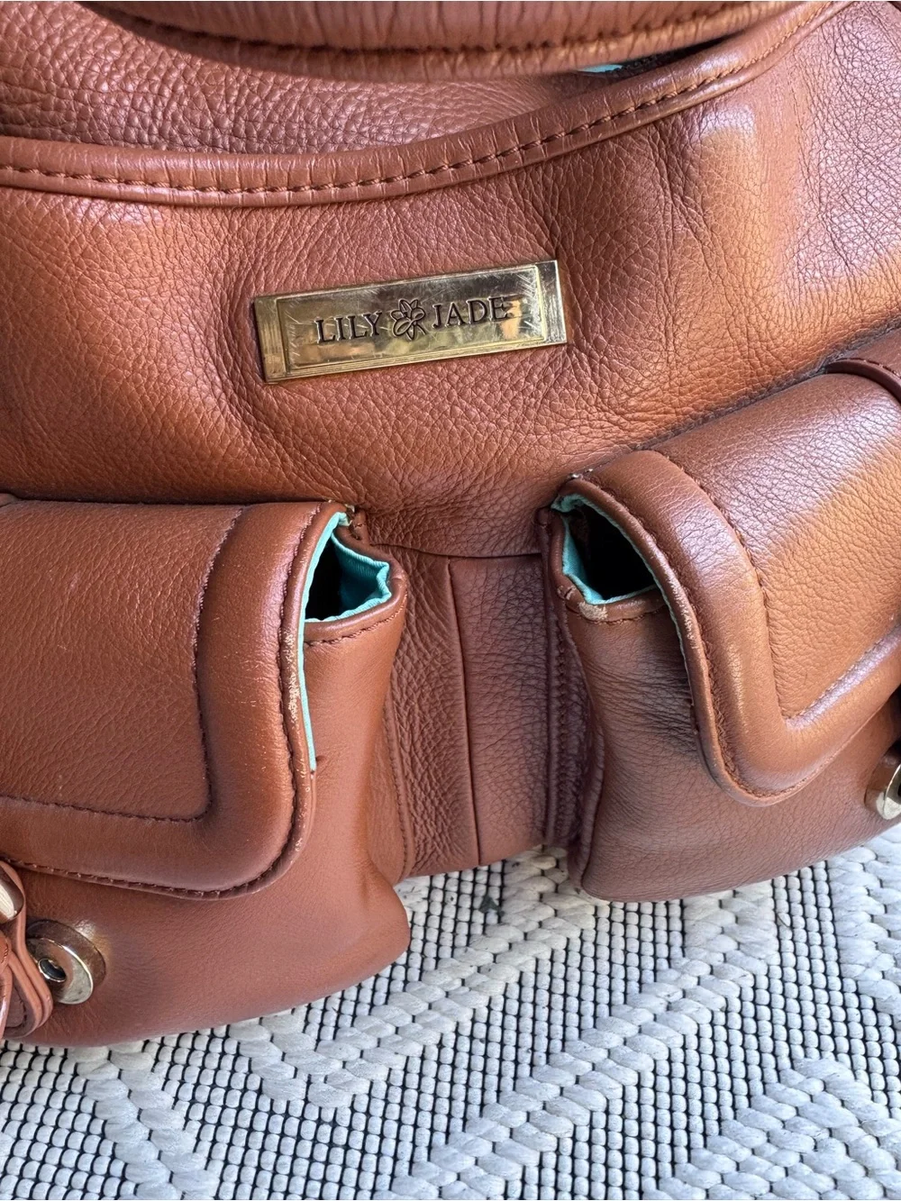 EUC Lily Jade brown leather diaper bag